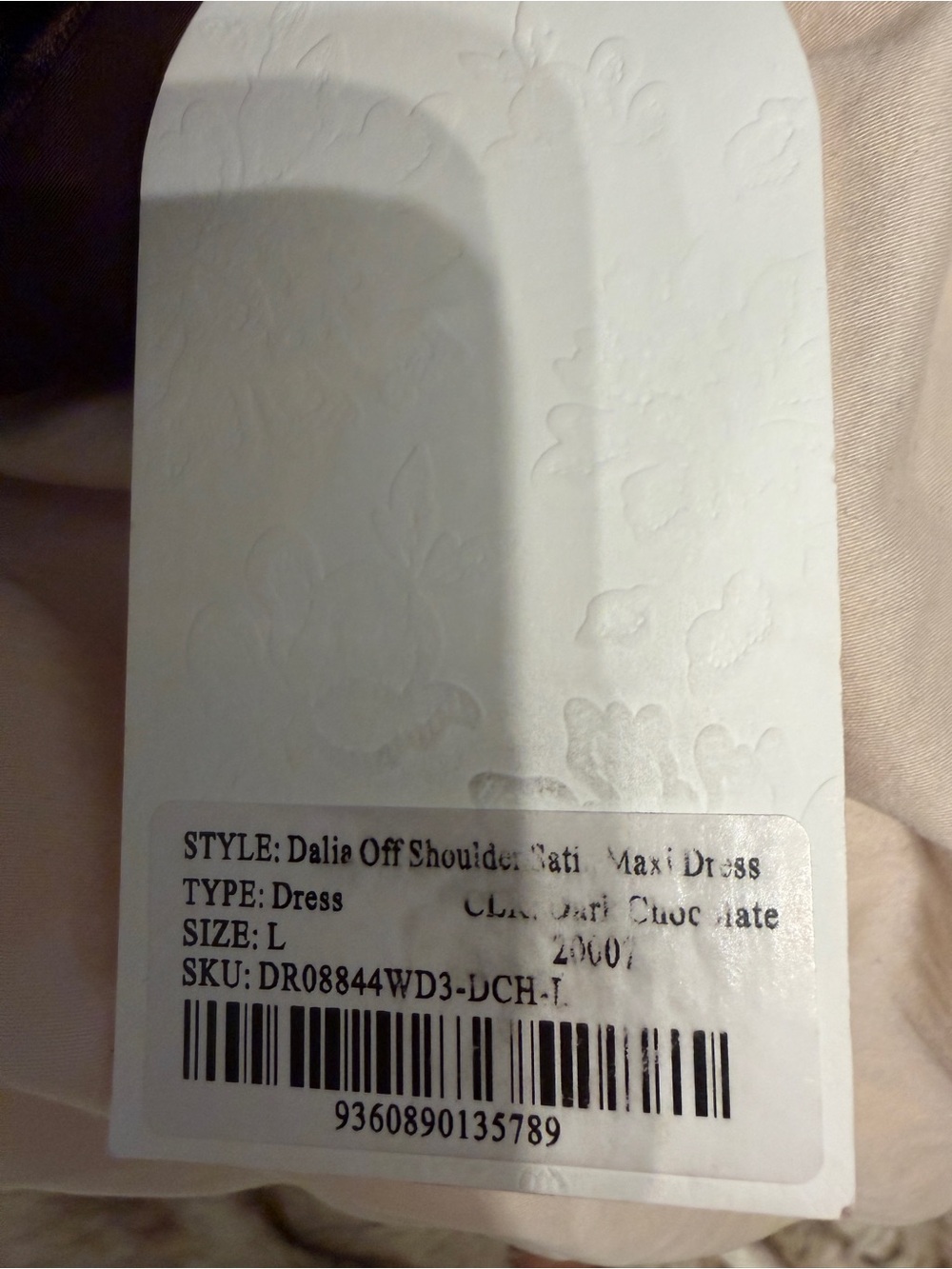 NWT Meshki Dalia Off Shoulder Satin Maxi Dress - Dark Chocolate - Picture 5 of 5